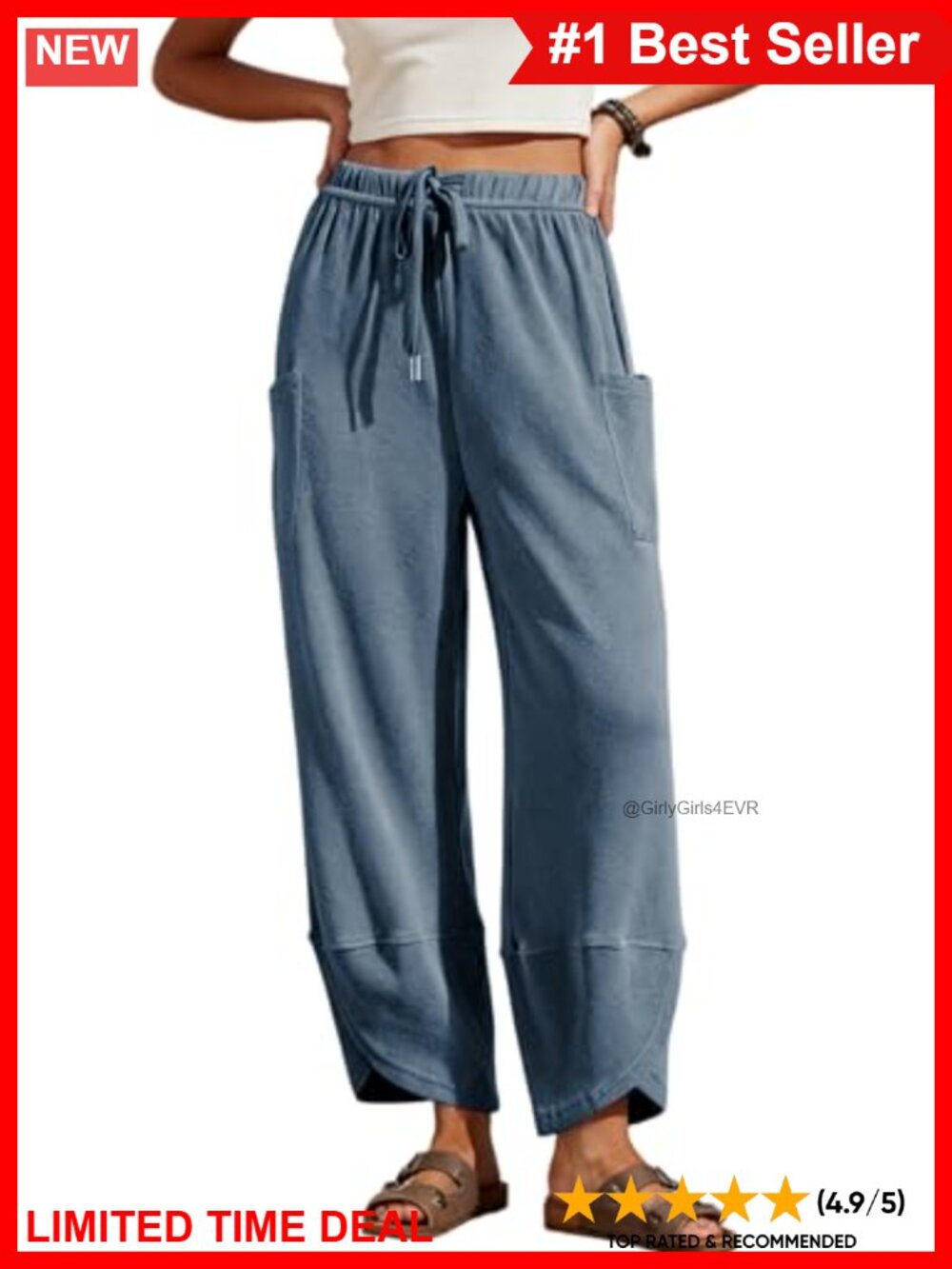 Wide Leg Drawstring Sweatpants Harem Pants Elastic Waist Pockets